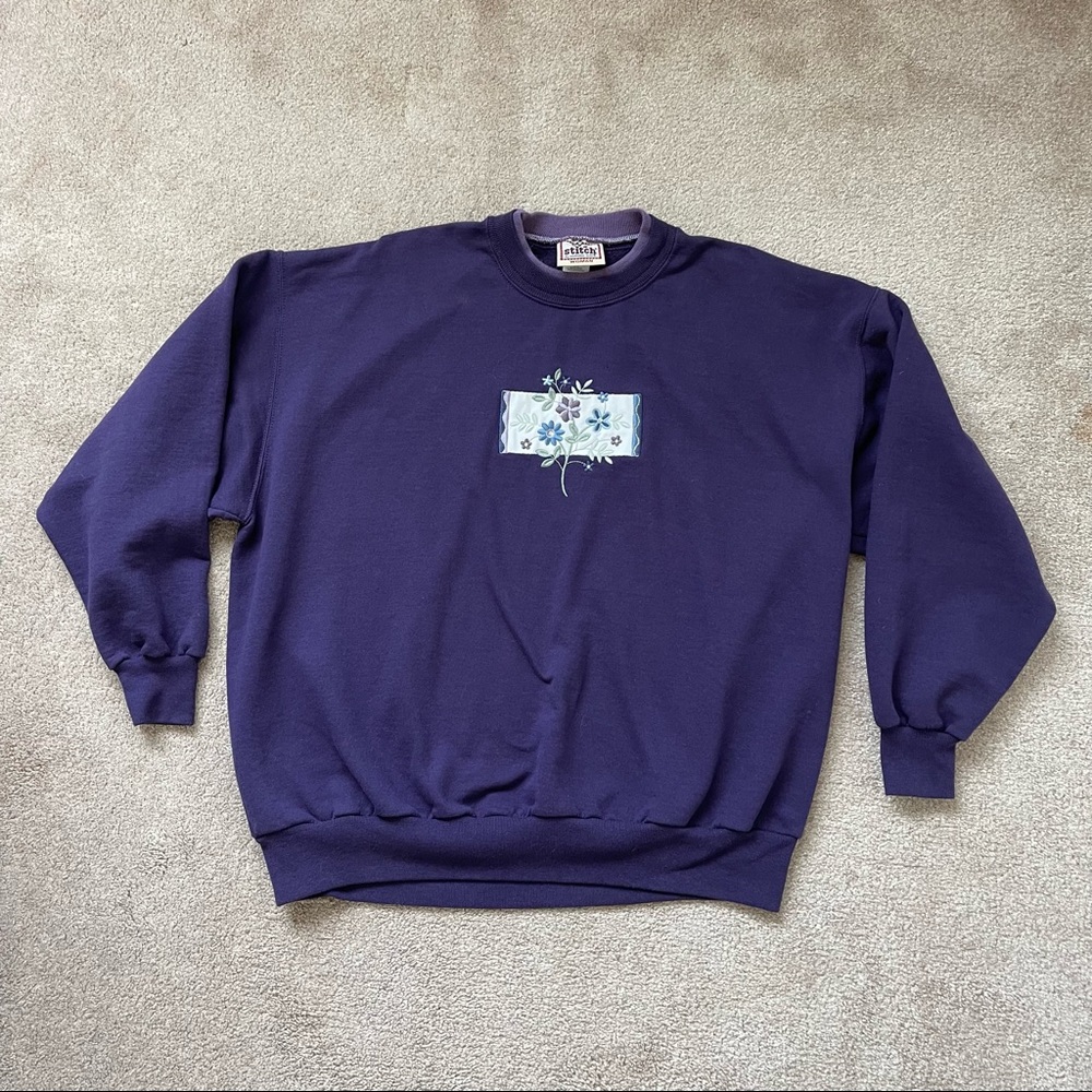 Top Stitch By Morning Sun Pullover Sweatshirt  Purple Flowers Women’s 2X